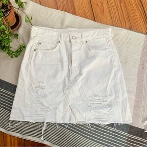 H&M Distressed White Denim Mini Skirt